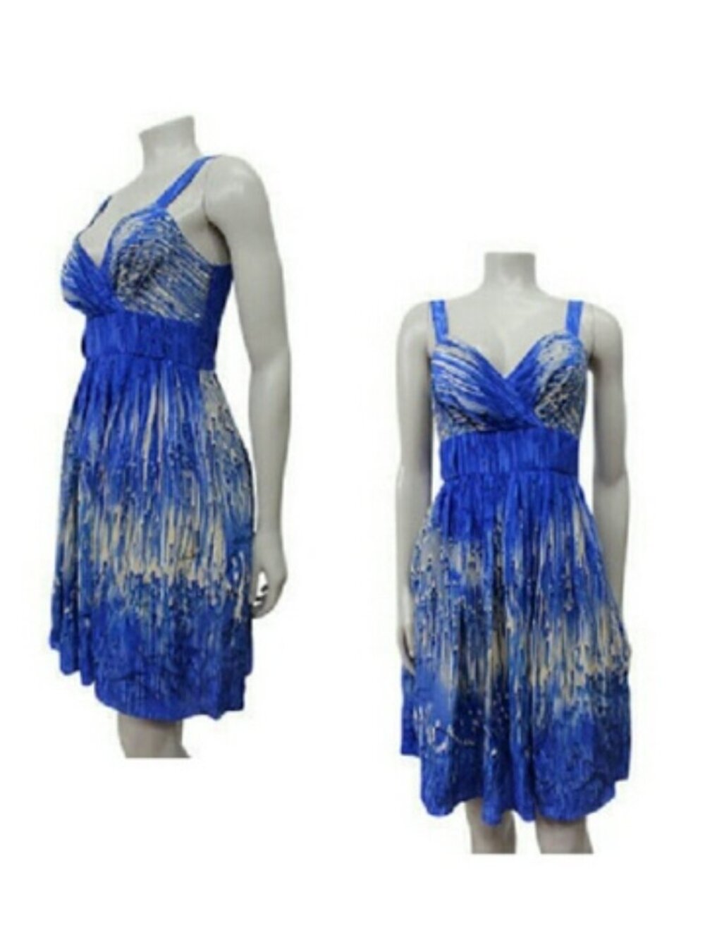 Anthro 100% silk dress cobalt & cream